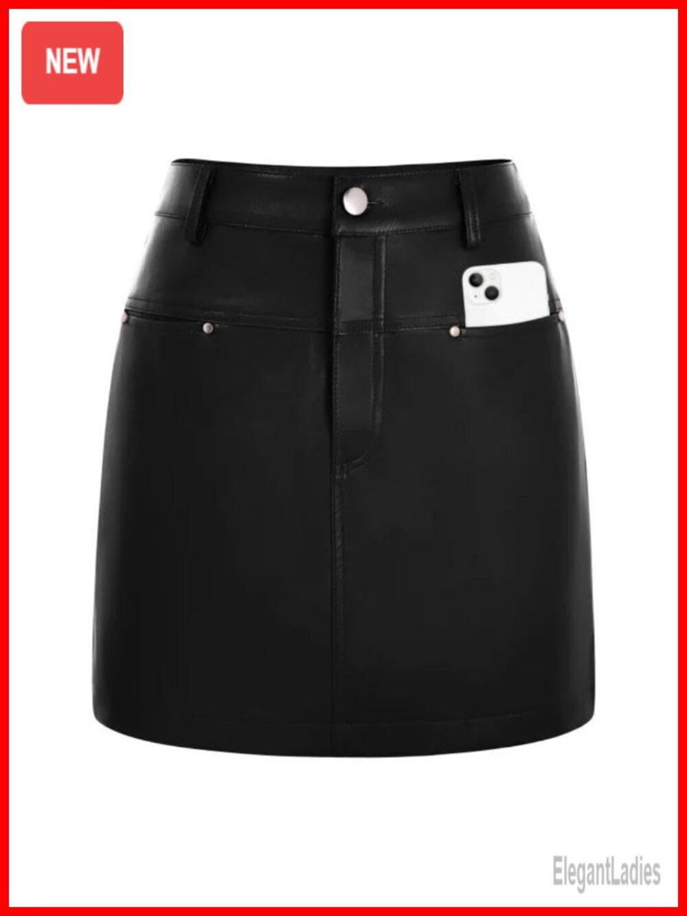 Faux Leather Mini Pencil Skirt with Built-In Shorts High Waist A-Line